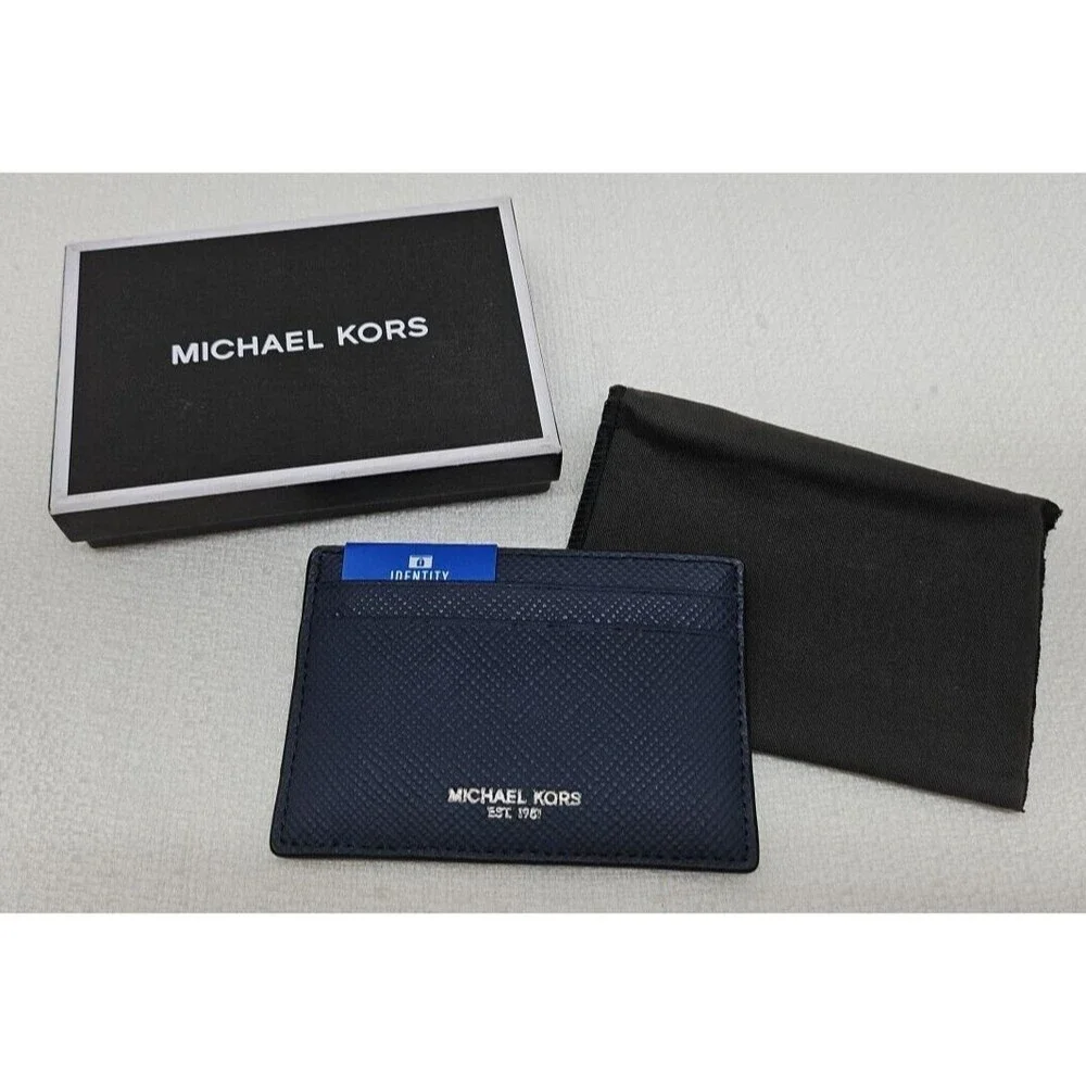 MK MICHAEL KORS Men's Jet Set Signature Navy Blue RFID Blocking Card Wallet New